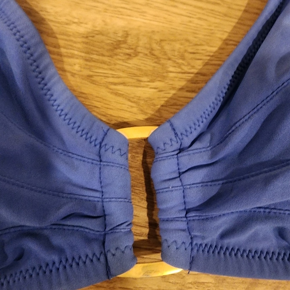 Lands End Blue Halter Bikini Swimsuit Set Women Size 10 Gold Hardware Detail - Picture 2 of 6